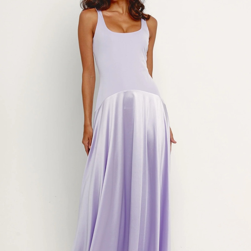 Rare London Lilac Curved Drop Waist Maxi Dress - Picture 2 of 7